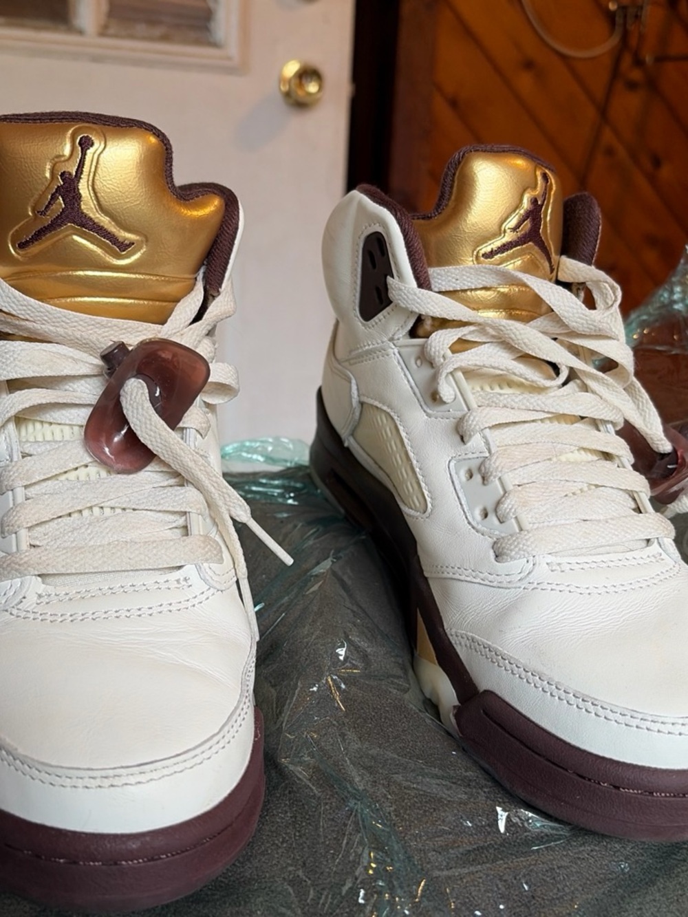 Jordan Kids White, Gold & Maroon Leather Sneakers
